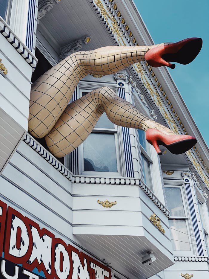 About-03 unique architectural facade with theatrical legs display in san francisco, ca.